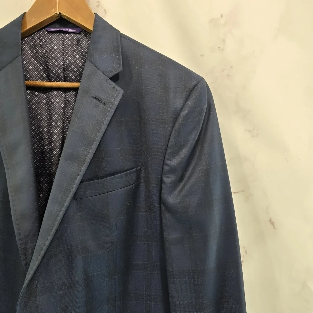 Ted Baker Blazer Mens 42 R Navy Plaid Wool Sport Coat Suit Jacket Jay Windowpane